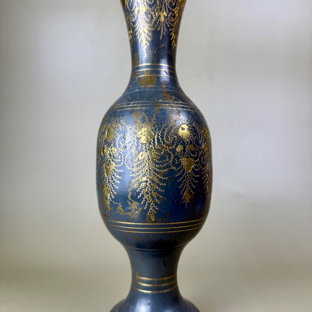 Vintage Brass Vase | Hand-Etched Floral Design | 11.75" Tall - Picture 5 of 10